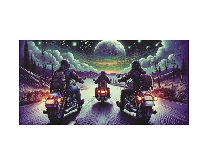 Motorcycle Canvas Art: Cosmic Biker Road Trip Decor (30x15)