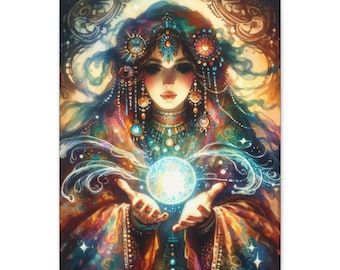 Sorceress Canvas Wall Art: Bohemian Spiritual Decor, Gypsie Inspired Portrait
