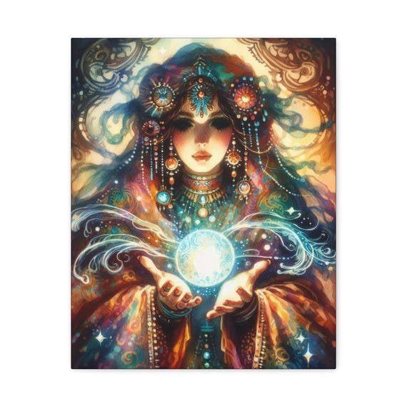 Sorceress Canvas Wall Art: Bohemian Spiritual Decor, Gypsie Inspired Portrait