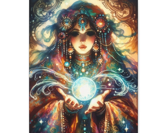 Sorceress Canvas Wall Art: Bohemian Spiritual Decor, Gypsie Inspired Portrait