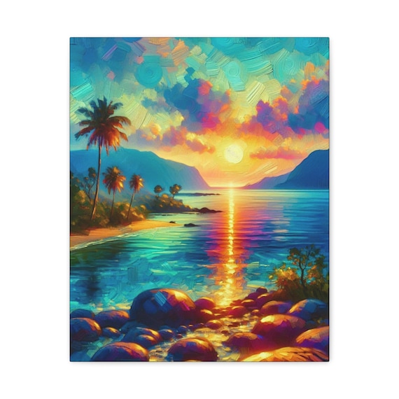 Sunset Beach Canvas Wall Art: Tropical Coastal Decor (16x20)