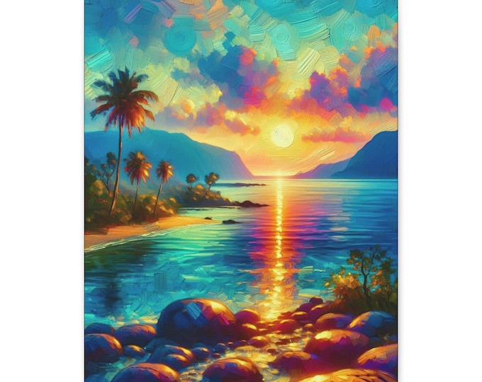 Sunset Beach Canvas Wall Art: Tropical Coastal Decor (16x20)