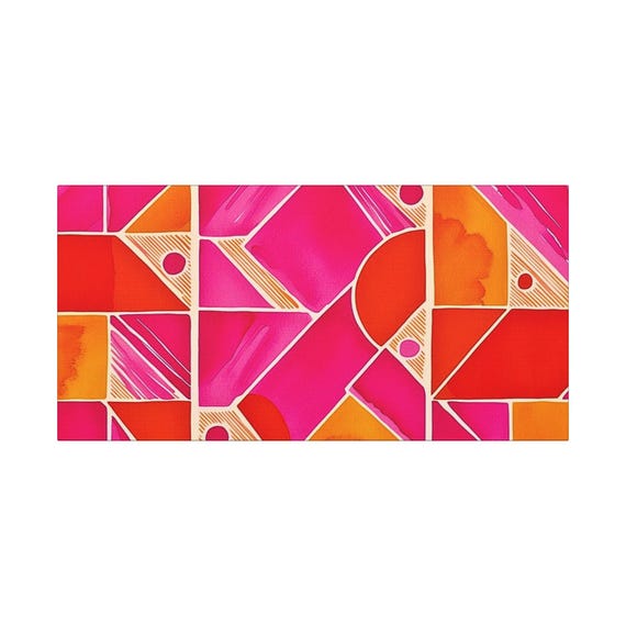 Coral Collage Canvas Art: Modern Geometric Wall Decor (30x15)