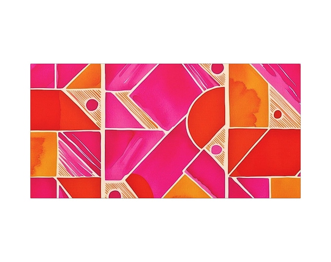 Coral Collage Canvas Art: Modern Geometric Wall Decor (30x15)
