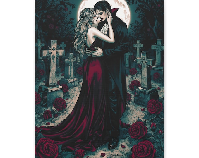 Gothic Vampire Couple Canvas Art: Romantic Dark Fantasy Wall Decor