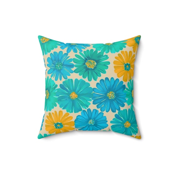Lapis Lazuli Floral Pillow: Spun Polyester Spring Accent Cushion