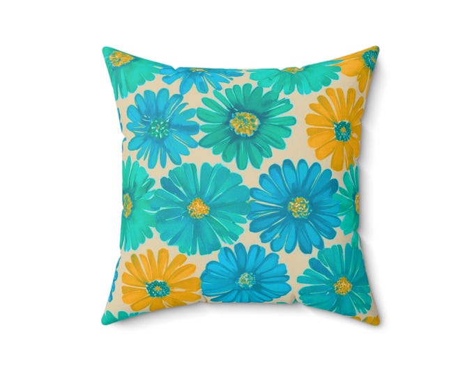 Lapis Lazuli Floral Pillow: Spun Polyester Spring Accent Cushion