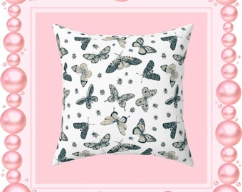 Vintage Butterfly Pattern Spun Polyester Square Pillow | Floral Insect Print
