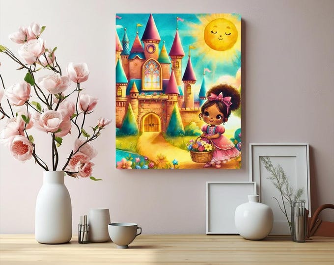 Fairy Tale Castle Canvas | Whimsical Storybook Toddler Room Art (16x20)