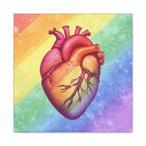 Pastel regenboog hart mat canvas muurkunstwerk, LGBTQ+ woondecoratie, kleurrijke canvasprint, cadeau voor Pride Month, hartkunstwerk