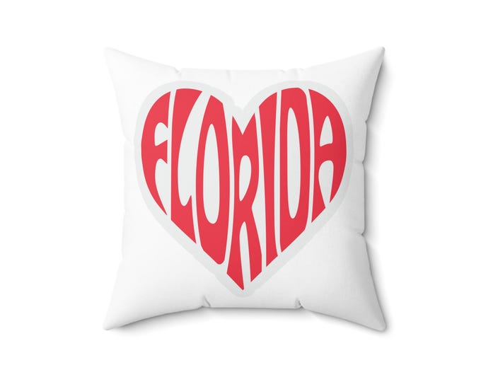 Florida Heart Pillow | State Love Throw Pillow, Red Graphic Home Decor