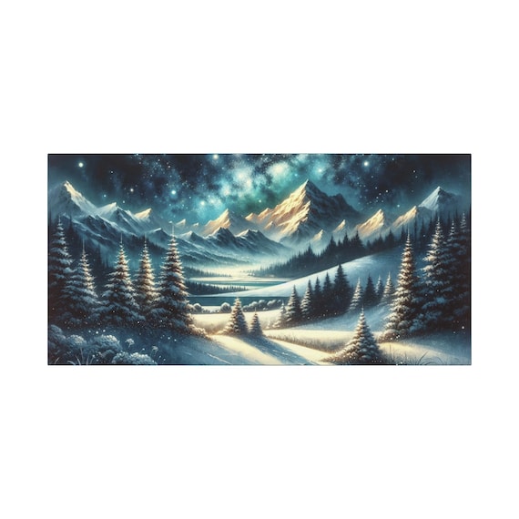 Mountainside Winter Canvas Art: Snowy Mountain Landscape (30x15)