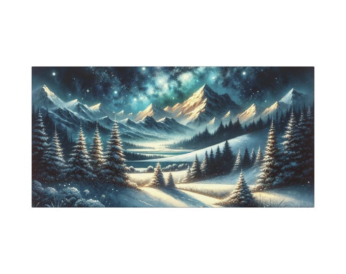Mountainside Winter Canvas Art: Snowy Mountain Landscape (30x15)