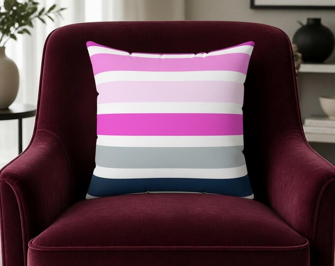 Pink Striped Spun Polyester Pillow: Modern Home Accent Decor