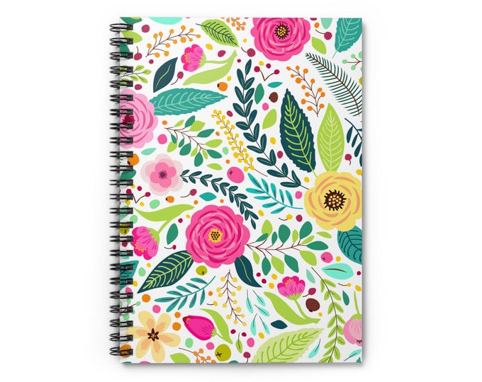 Bright Floral Pattern Spiral Bound Notebook | Ruled Lines Journal