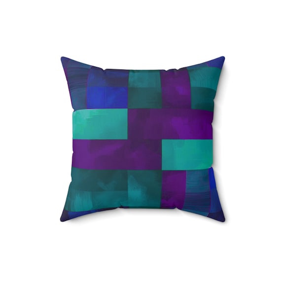 Geometric Throw Pillow: Vibrant Teal & Purple Modern Home Decor