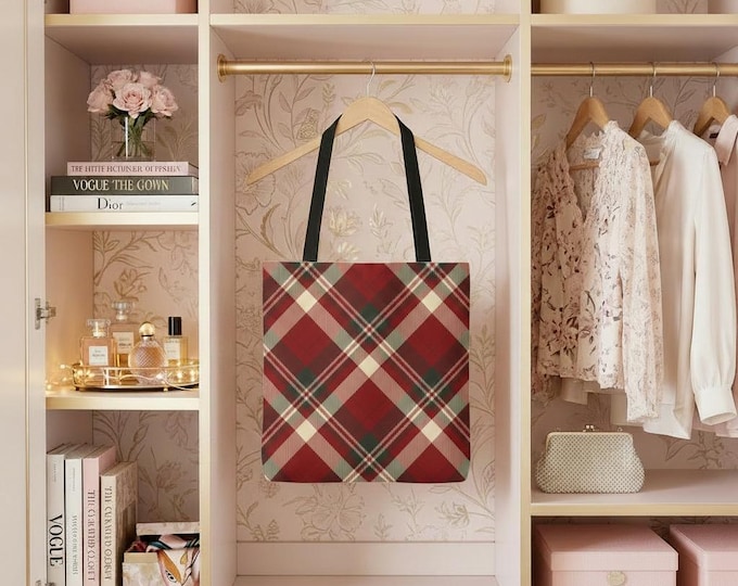 Christmas Plaid Tote Bag: Polyester Shopping Carry-All