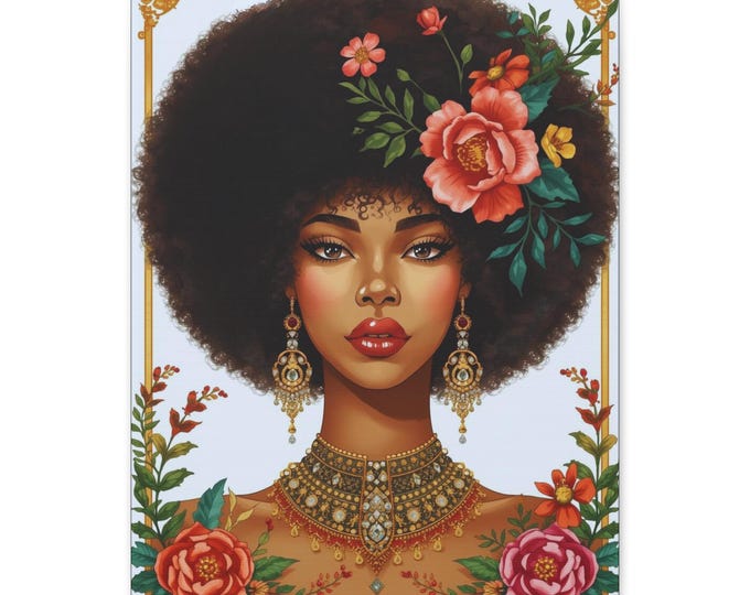 Empowering Ebony Essence Canvas Art: Floral Black History Wall Decor (16x20)