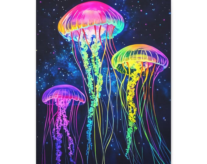 Sky Dancer Jellyfish Matte Canvas Home Accent 16x20 | Neon Aquatic Art