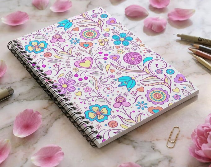 Whimsical Floral Pattern Spiral Notebook | Ruled Journal