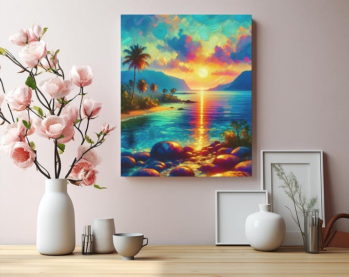 Sunset Beach Canvas Wall Art: Tropical Coastal Decor (16x20)