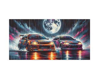 Vibrant Car Art Canvas: Retro Racing Wall Decor (30x15)