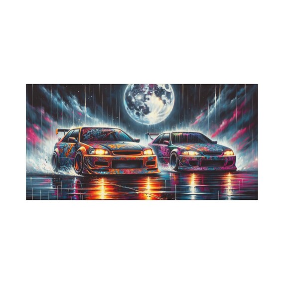 Vibrant Car Art Canvas: Retro Racing Wall Decor (30x15)