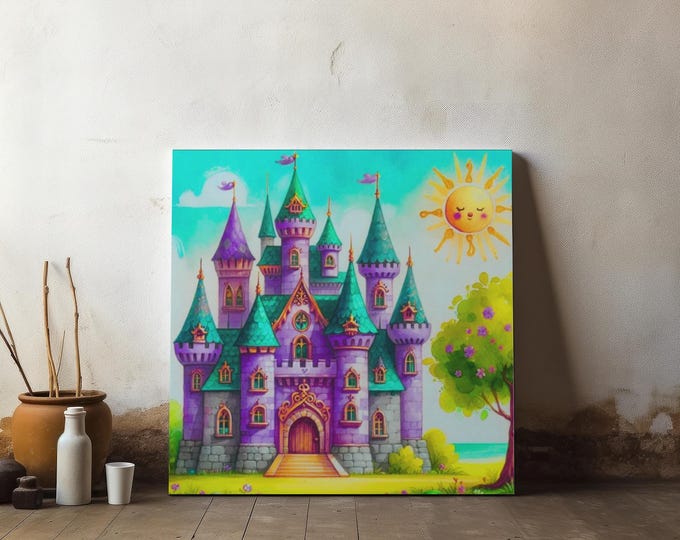 Princess Castle Canvas Art: Magical Children's Room Decor (14x14)