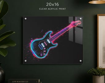 Neon Electric Guitar Acrylic Print | Wall Art