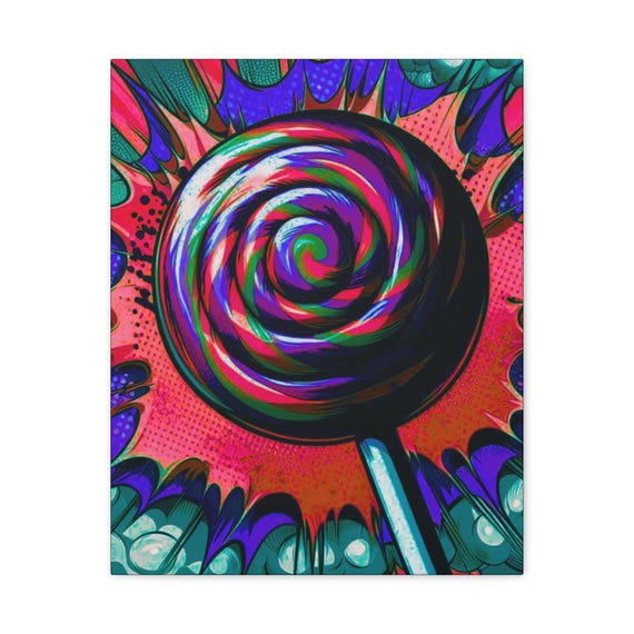 Twisted Lolli Canvas Wall Artwork, Abstract Game Room Wall Decor, Playful Pop Art Home Accent, Modern Canvas Piece, Psychedelic Artwork