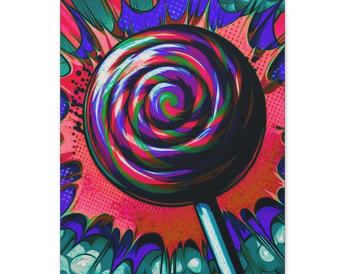 Abstract Lollipop Canvas Art, Psychedelic Pop Art, Game Room Decor