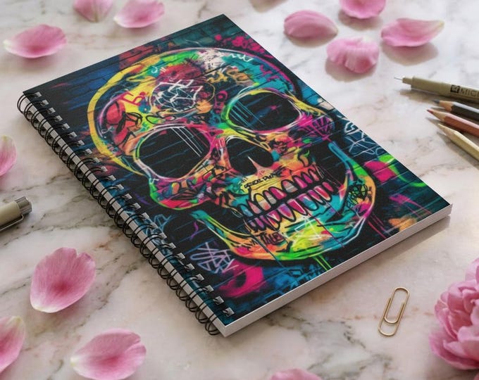 Neon Graffiti Skull Spiral Notebook | Ruled Journal