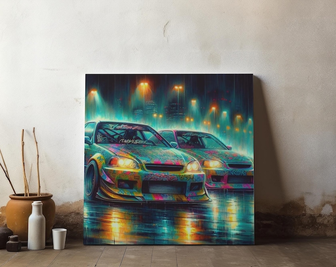 Ignition Ritual Canvas Wall Art: Retro Racing Car Decor (14x14)