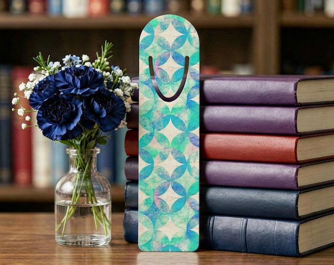 Teal Geometric Star Pattern Bookmark | Metal Corner Tab
