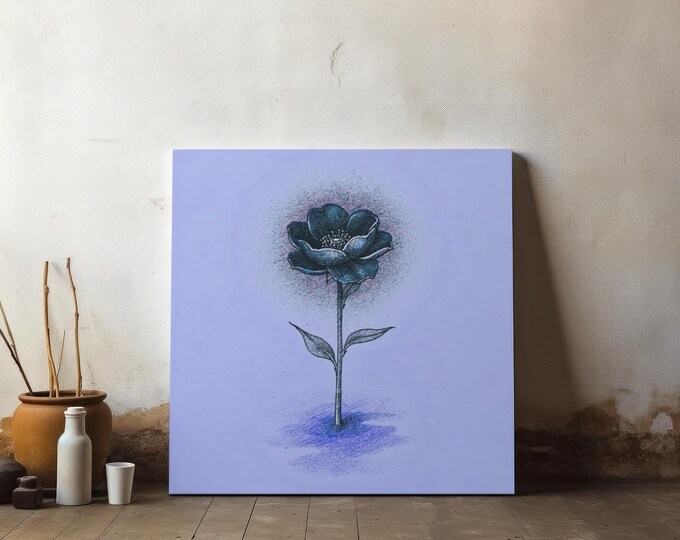 Blue Ink Flower Canvas | Matte Stretched Wall Art