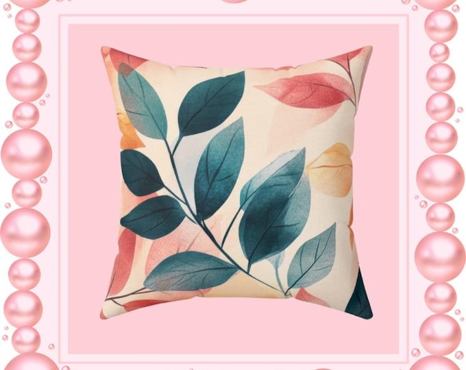 Watercolor Leaves Pillow | Botanical Throw Pillow, Autumn Leaf Accent