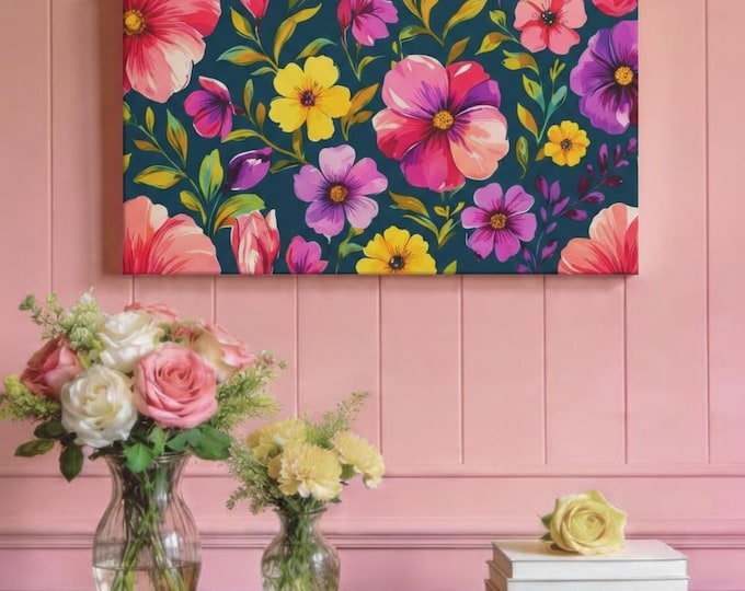 Floral Canvas Wall Art: Vibrant Botanical Tapestry, Boho Home Decor (30x15 Canvas Only)