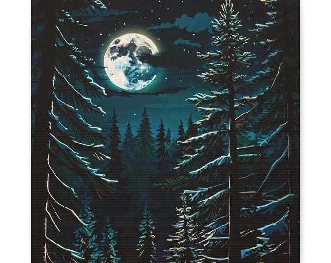 Moonlit Pine Forest Canvas Accent | Matte Stretched Wall Art