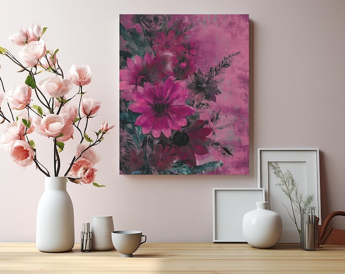Floral Canvas Piece, Pink Flower Wall Art, Home Decor