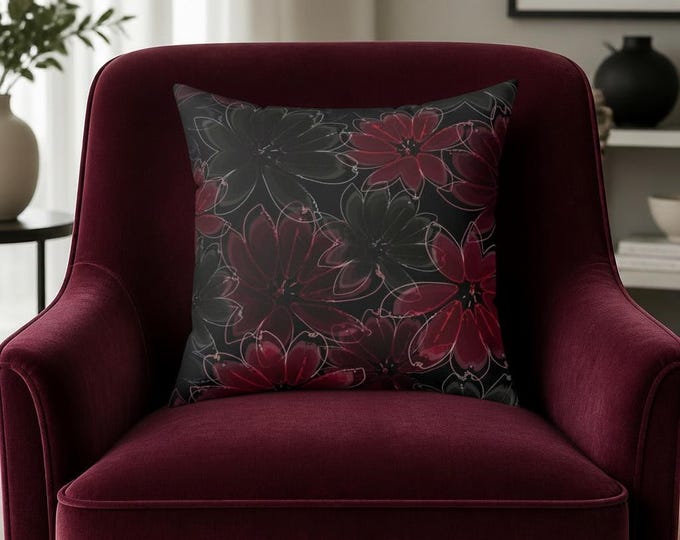 Dahlia Floral Patterned Square Pillow for Home Decor