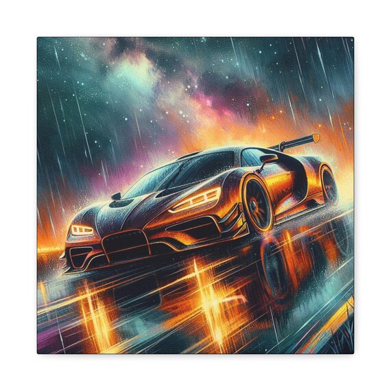 Retro Car Sunset Canvas Art: Automotive Enthusiast Decor (14x14)