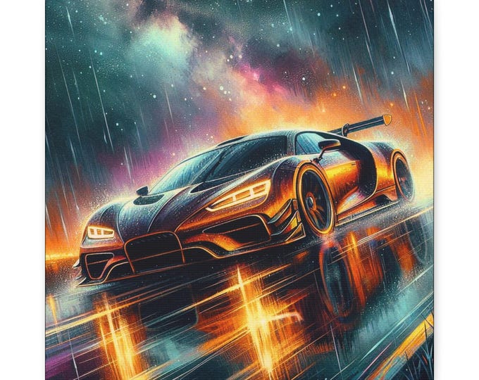 Retro Car Sunset Canvas Art: Automotive Enthusiast Decor (14x14)