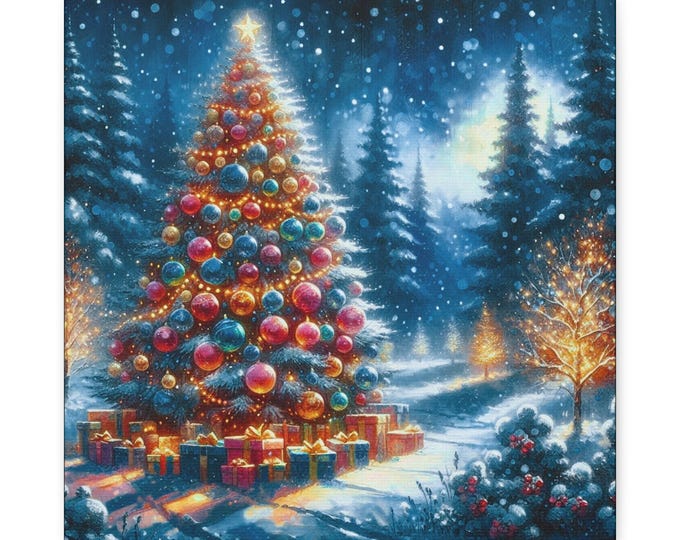 Christmas Tree Canvas Art: Winter Holiday Scene (14x14)