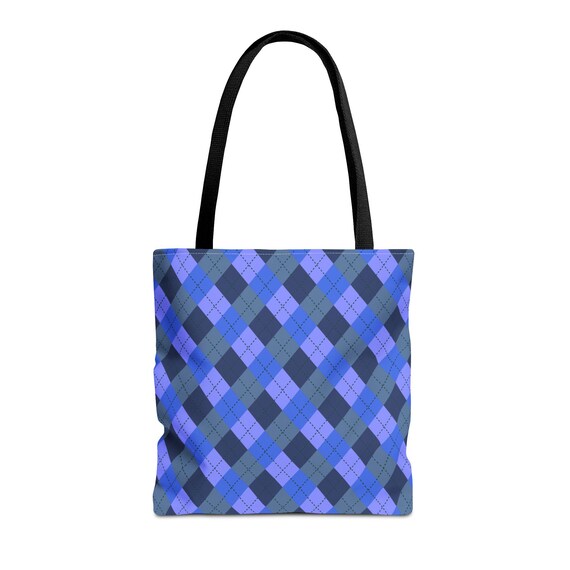 Navy Blue Plaid Tote Bag: Stylish Reusable Shopping Bag