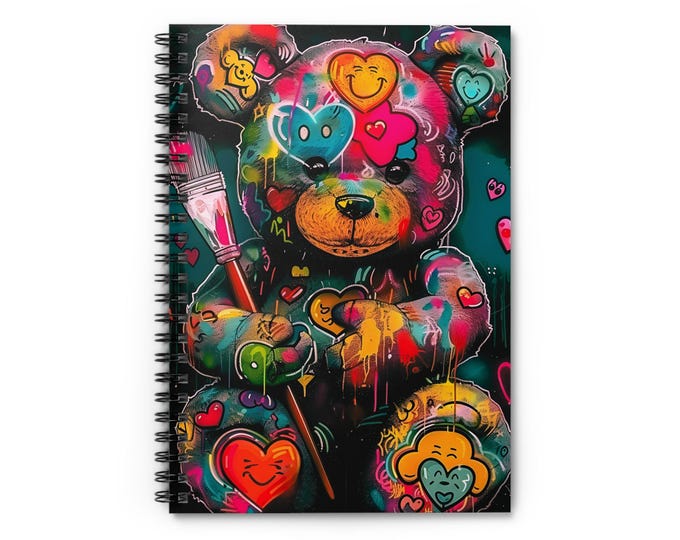 Graffiti Heart Bear Notebook | Spiral Ruled Journal