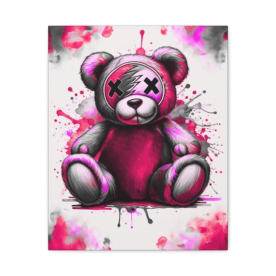 Razzmatazz Teddy Bear Canvas Art: Whimsical Colorful Wall Decor (16x20 Canvas Only)