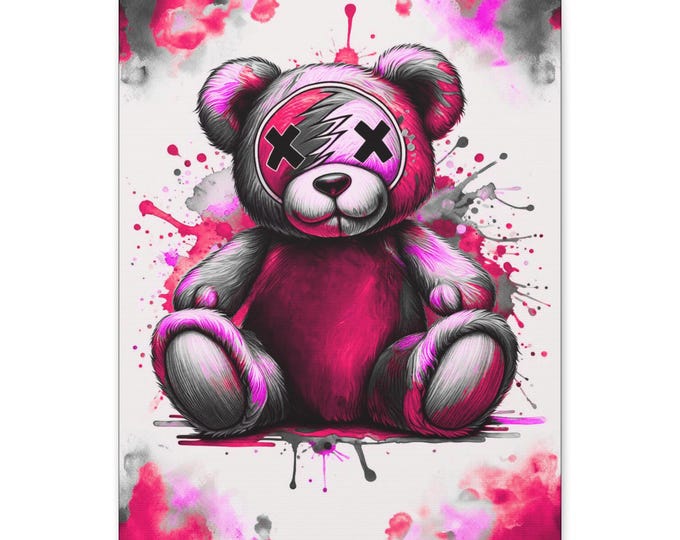 Razzmatazz Teddy Bear Canvas Art: Whimsical Colorful Wall Decor (16x20 Canvas Only)