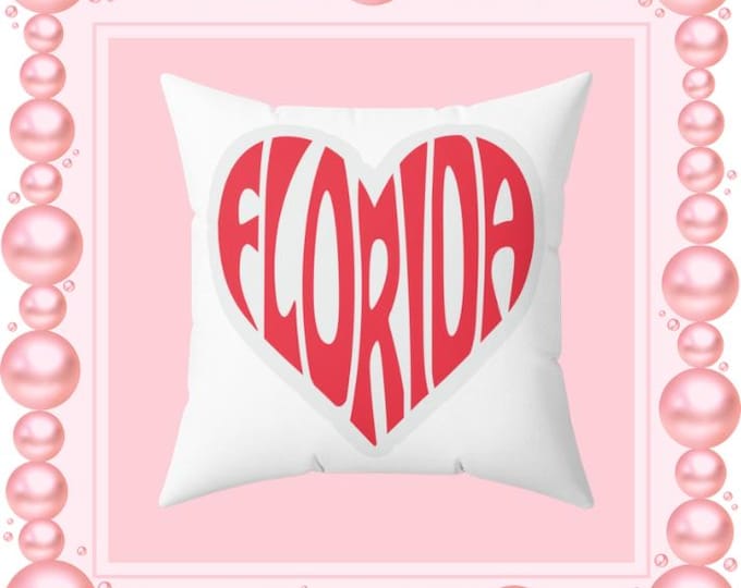 Florida Heart Pillow | State Love Throw Pillow, Red Graphic Home Decor