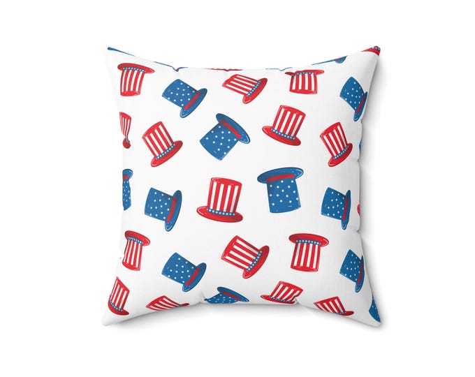 Patriotic Uncle Sam Top Hat Pillow | 4th of July Red White Blue Decor