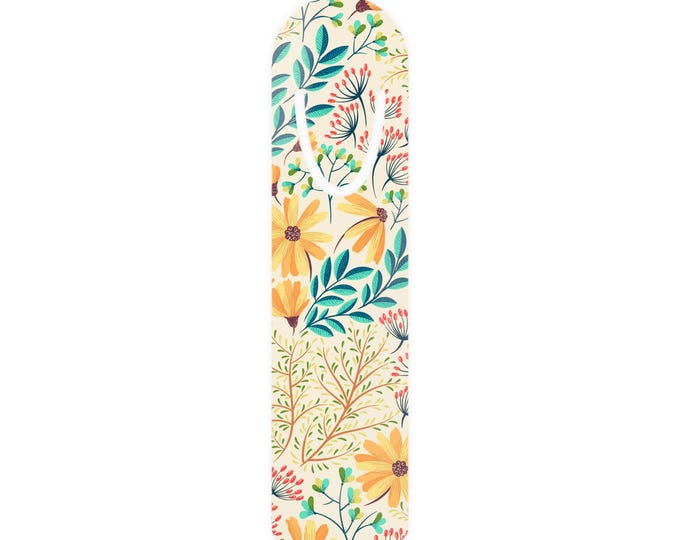 Floral Aluminum Bookmark | Yellow Flowers, Teal Leaves